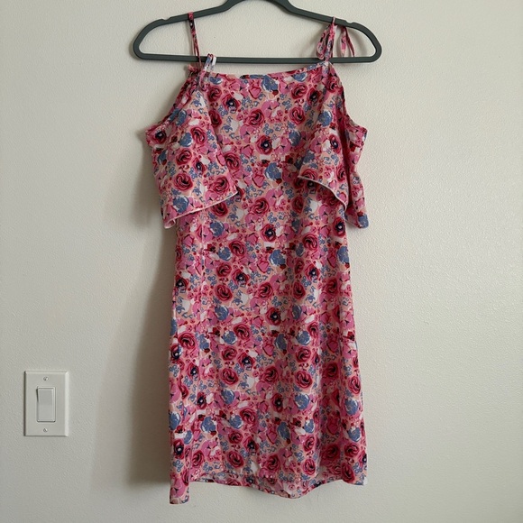 SHEIN NWOT Allover Floral Cold Shoulder Dress PINK Floral Size Small Mini - Picture 7 of 11
